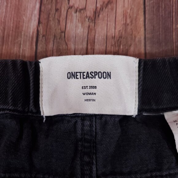 *FLAWS* One Teaspoon Medium Shabbies Drawstring Boyfriend Worn Black Denim Jeans - Picture 8 of 12